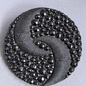 Large 2 moons button with Jet glass Stars feature. Large 3.3 cm diameter.