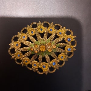Czech brooch paste stones enamel and gild.