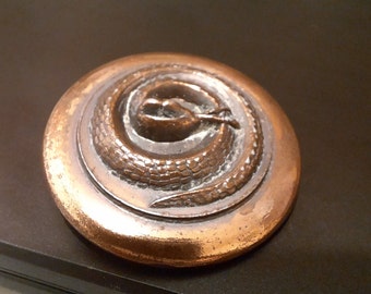 Arts and crafts copper snake button. Large range 3.5cm diameter.