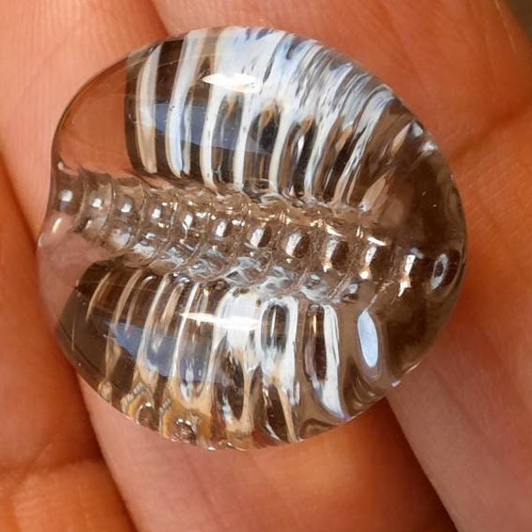 Bimini style art glass centipede bug button. Clear glass and silver tones. 2cm by 1.8cm.