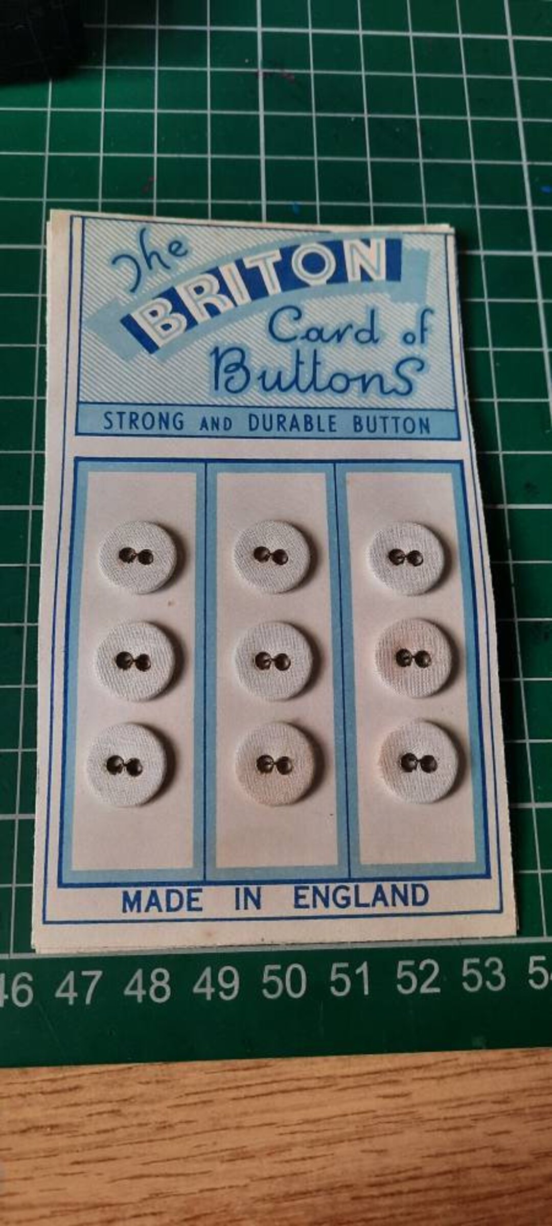 Antique Buttons Linen the Briton Card of 9. 12mm or 1.2cm Diameter