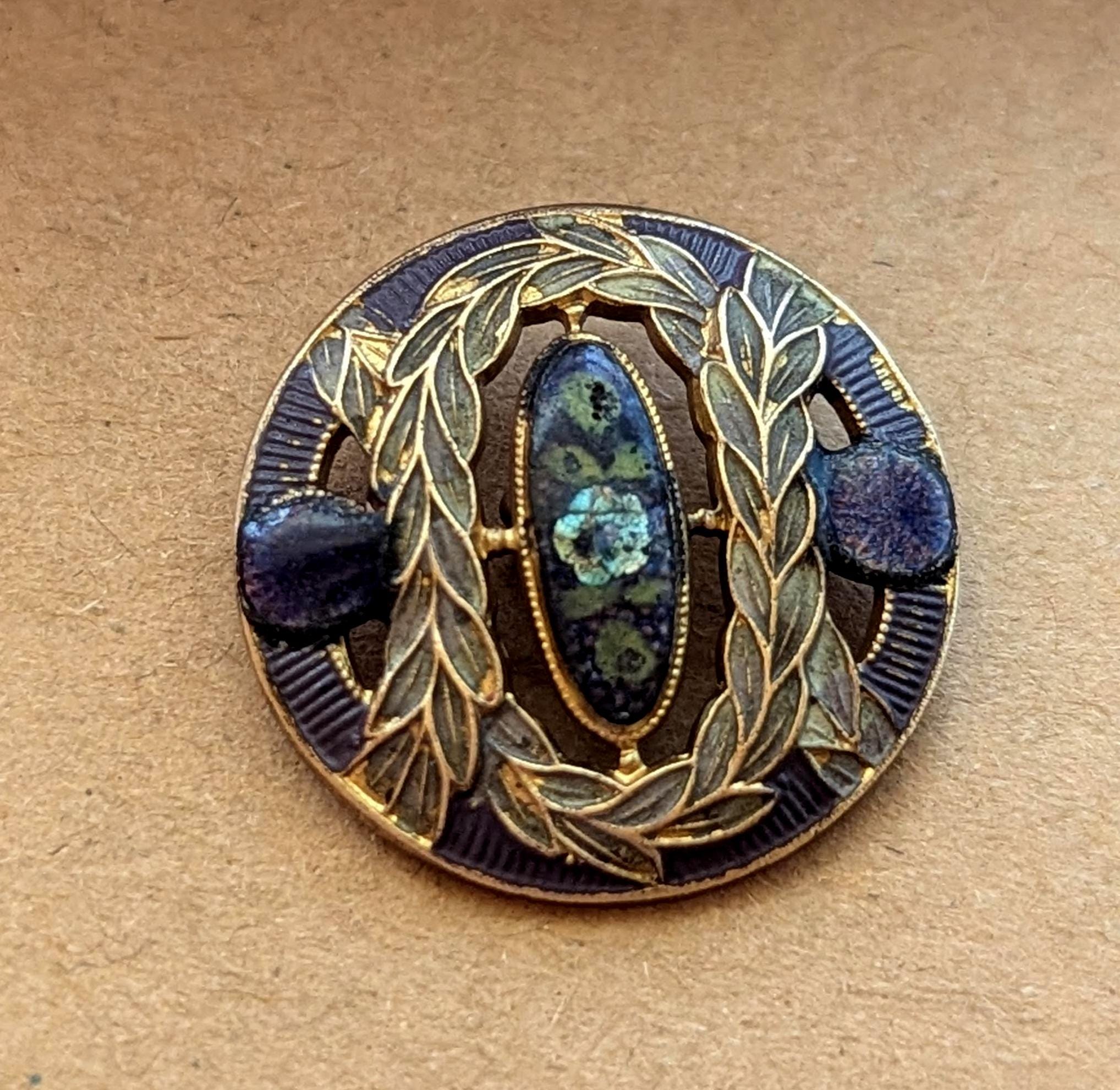 アンティークエナメルボタン。直径2.2cm。 - Etsy 日本
