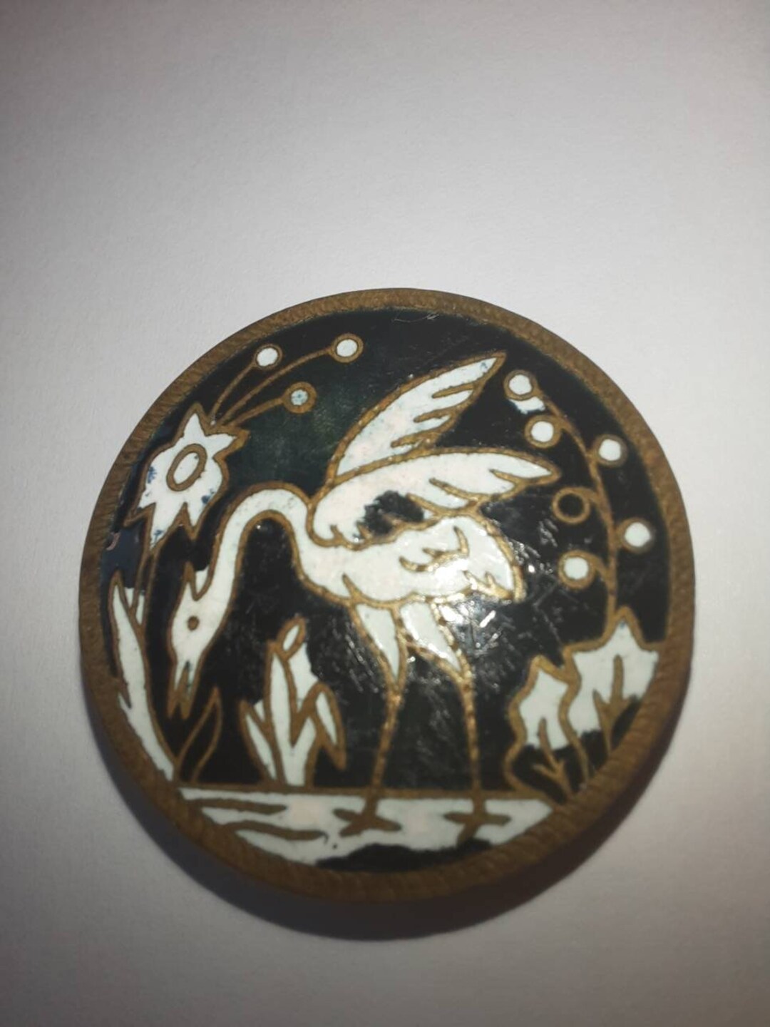 1 Crane Champleve Antique Button . 26mm 0r Approx 1 Inch. - Etsy