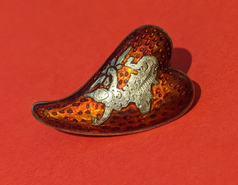 1 Button of dancer Mekkalah in red Strawberry enamel. 1 inch long. image 1