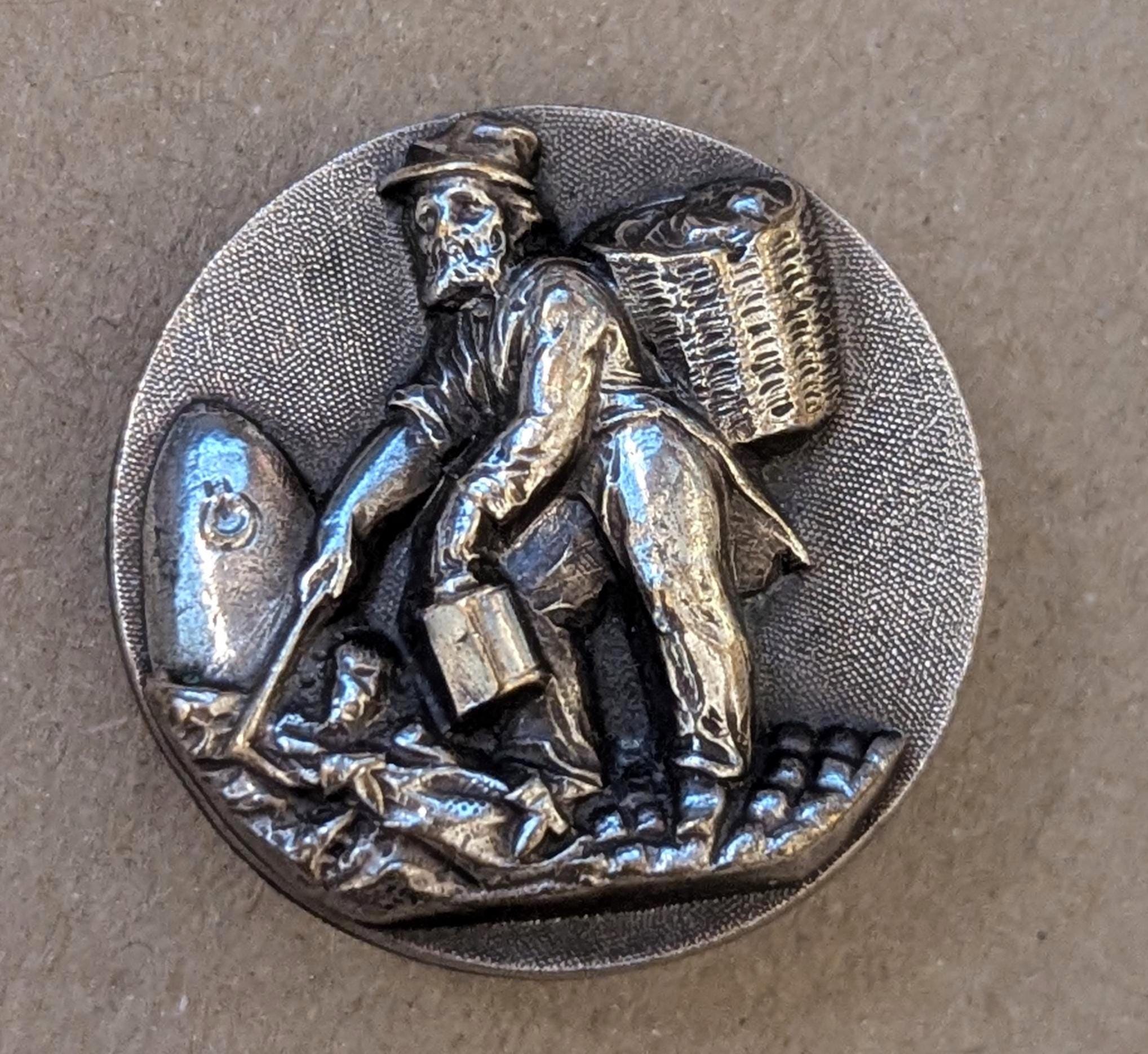 Vintage Silver-washed Prospector Stud Button – 1920s Mining