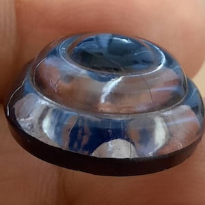 1 button blue and clear eye glass style button. 17mm or 1.7cm diameter.
