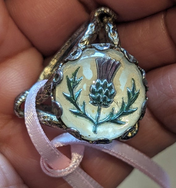 Vintage Rock Crystal Scottish thistle scarf ring