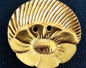 Art Deco Gilt Brass Sunflower Buttons, Set of 6 (22mm)