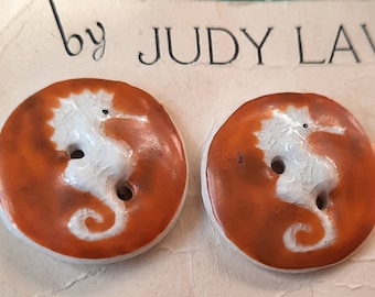 1 Button vintage ceramic seahorse handmade button by Judy Law. 2.2cm diameter.