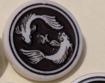 Rare Artid Pisces Button in Black and White. 1 Inch diameter.