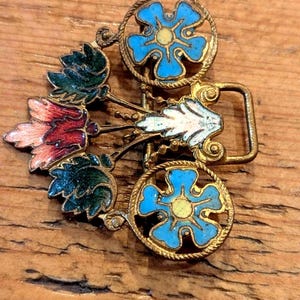 Vintage Blue stretch Cord Chinese Cloisonné Enamel Belt Buckle Beautiful Flower Blue Vintage Antique Chinese | Mercari main image 4