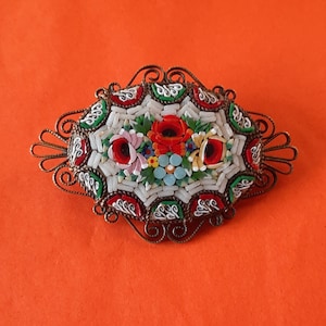 Stunning micromosaic brooch. 5cm by 7cm. Boxed Gift.