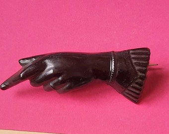 Antique jet 1800s hand mourning brooch.