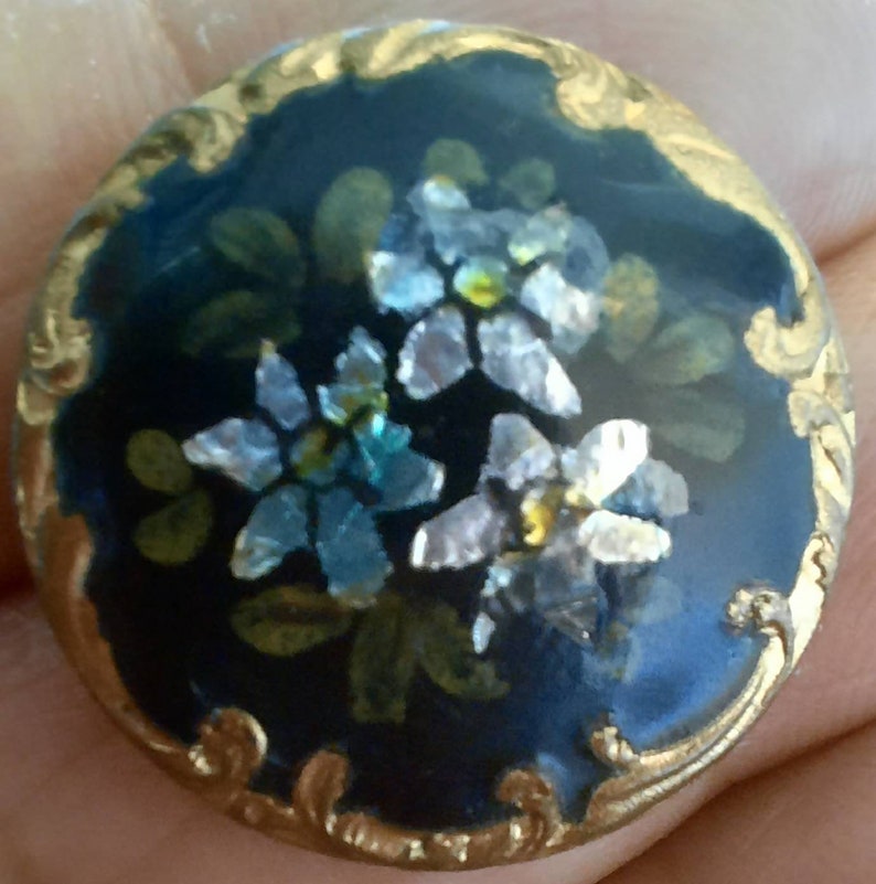 1 rare 19c champleve foil and gilt rococo button 22mm or 2.2cm diameter.