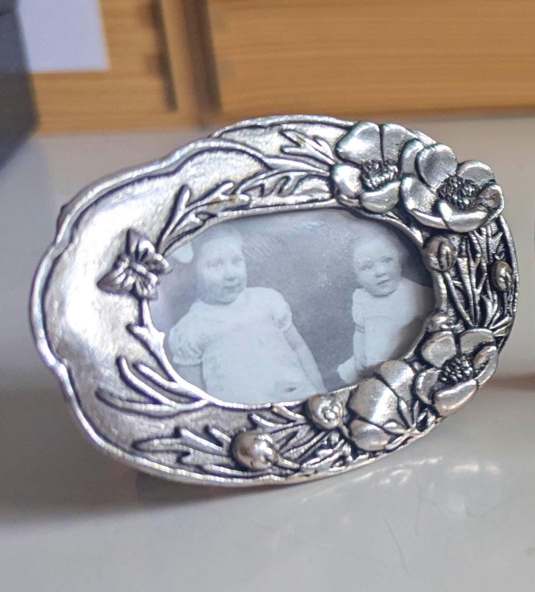 Silver Scenes Miniature Frame or Box: Poppies, Tulips, Cat, Mole