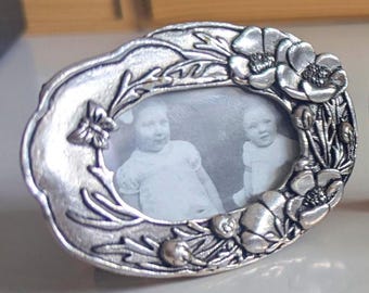 Silver Scenes Miniature Frame or Box: Poppies, Tulips, Cat, Mole