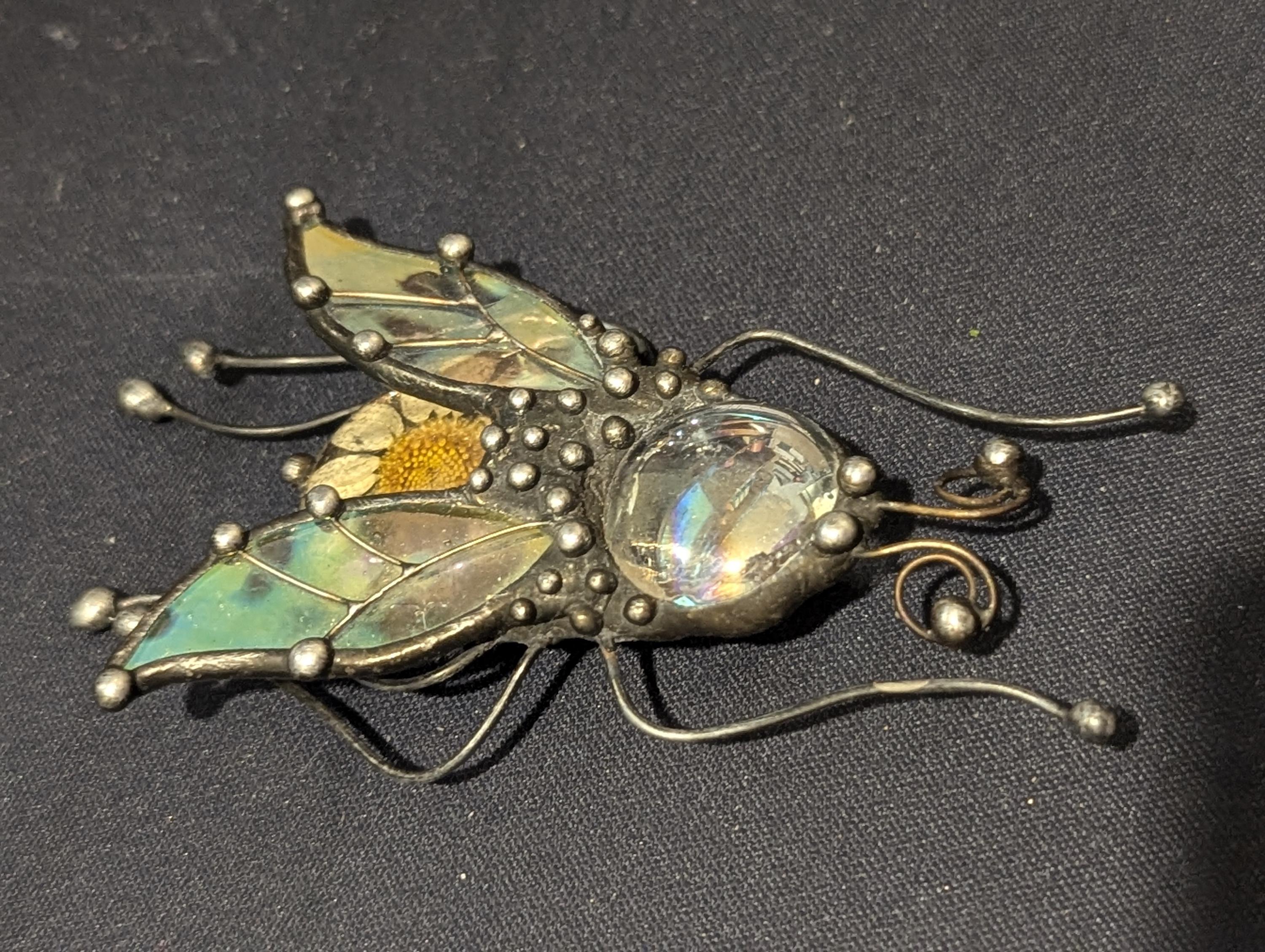 Broche Insecte Vintage Colorée - Grand Modèle, Métal, Occasion Bon état
