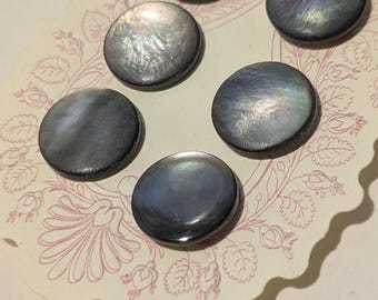 6 Buttons Antique abalone mother of pearl with brass shanks. small 1.3cm diameter.