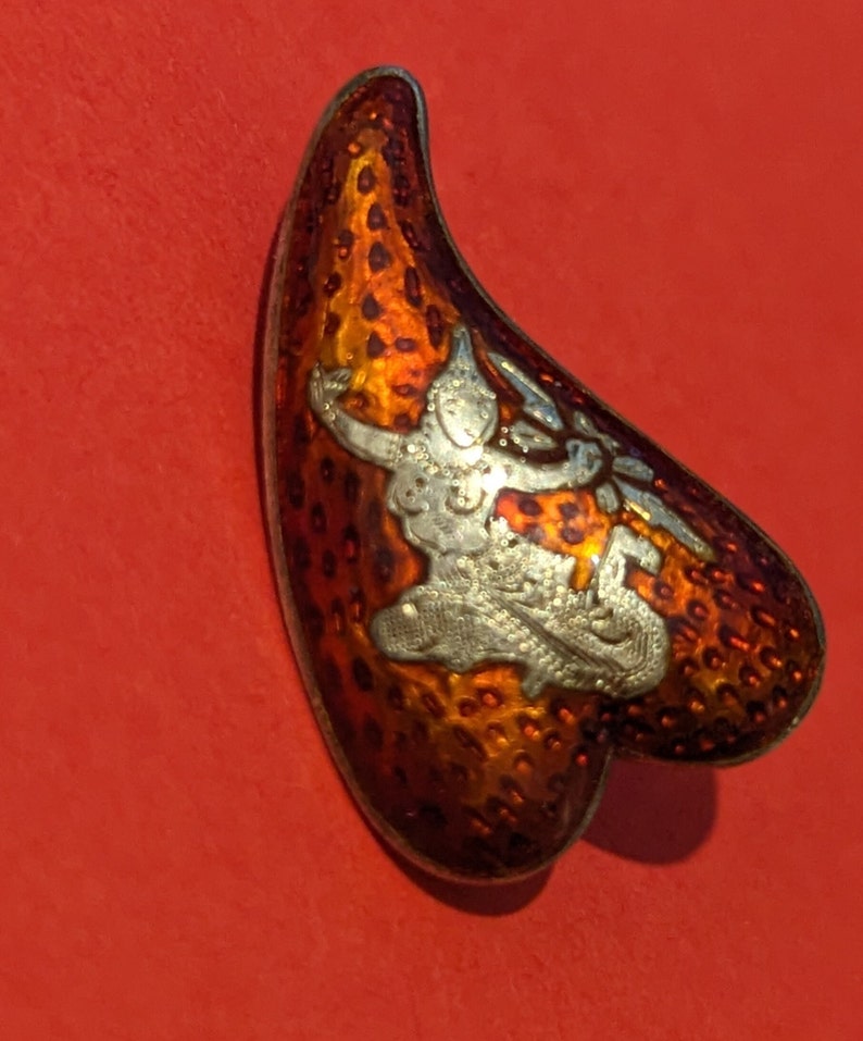 1 Button of dancer Mekkalah in red Strawberry enamel. 1 inch long. image 8