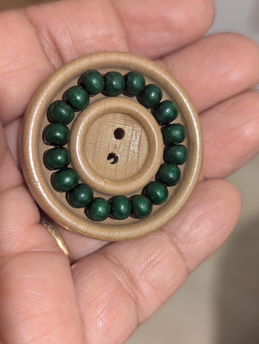 Large Table Top Hand Button Large Wooden Button Handmade With Wood Beadwork Surround. 4cm Diameter ...