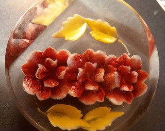Vintage Lucite Brooch, Reverse Carved Floral Pin, 1950s Jewelry