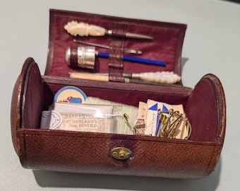Victorian Sewing Kit: Tooled Etui with contents.