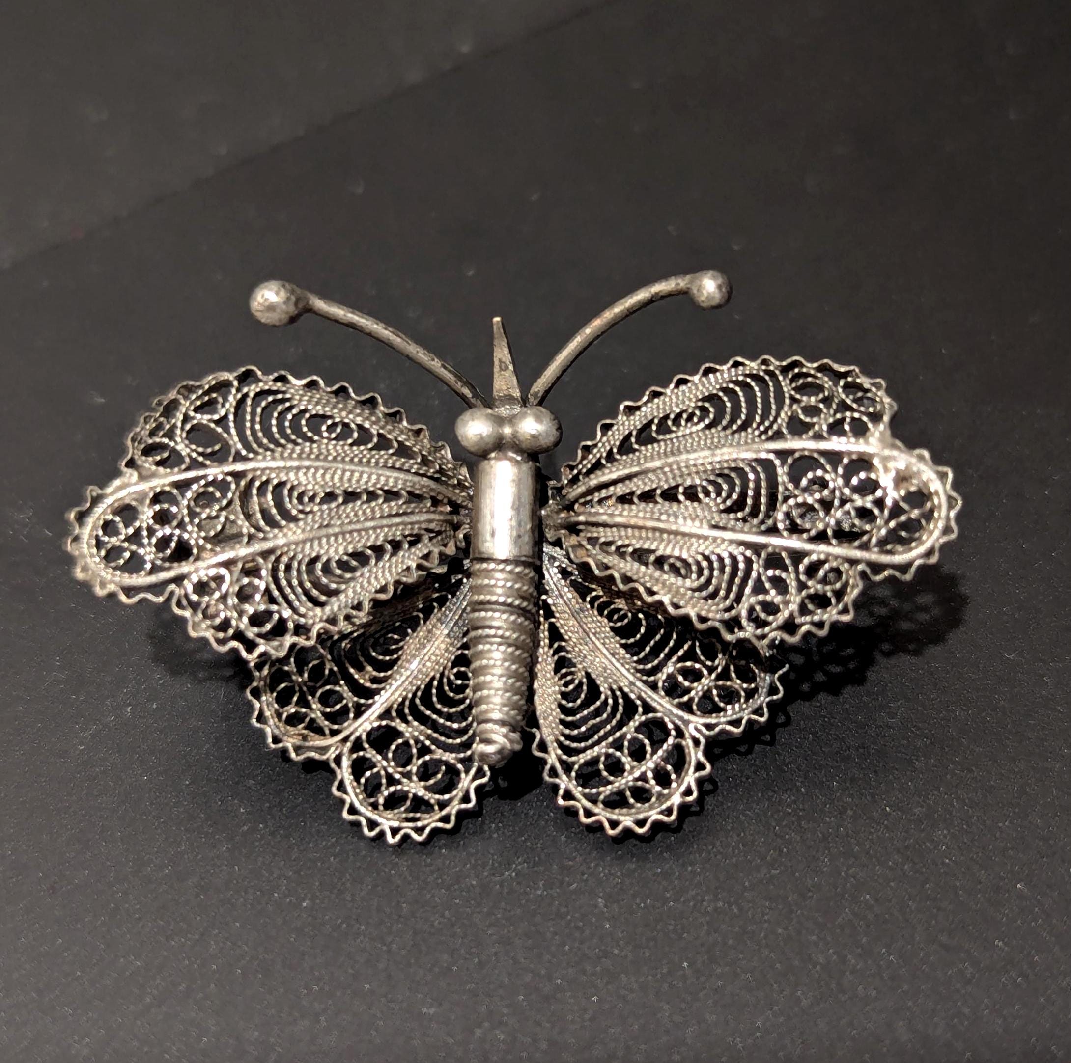 Grande Broche Ancienne Papillon – Argent Filigrané, 4,5 X 3 Cm, Peut Servir De Pendentif