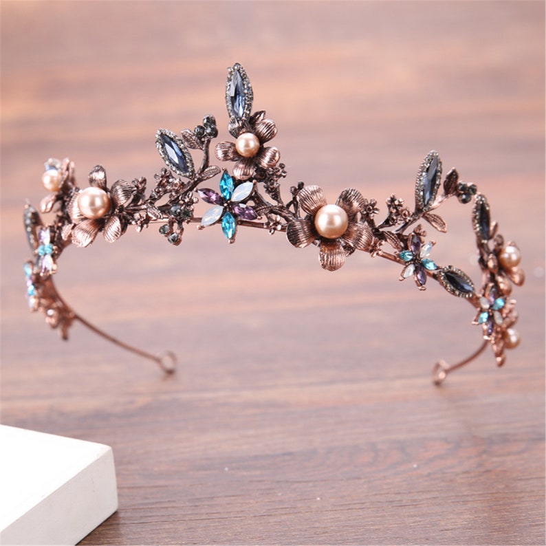 Brown Flower Wedding Crown Leaves Bridal Crown Bronzed Party Etsy