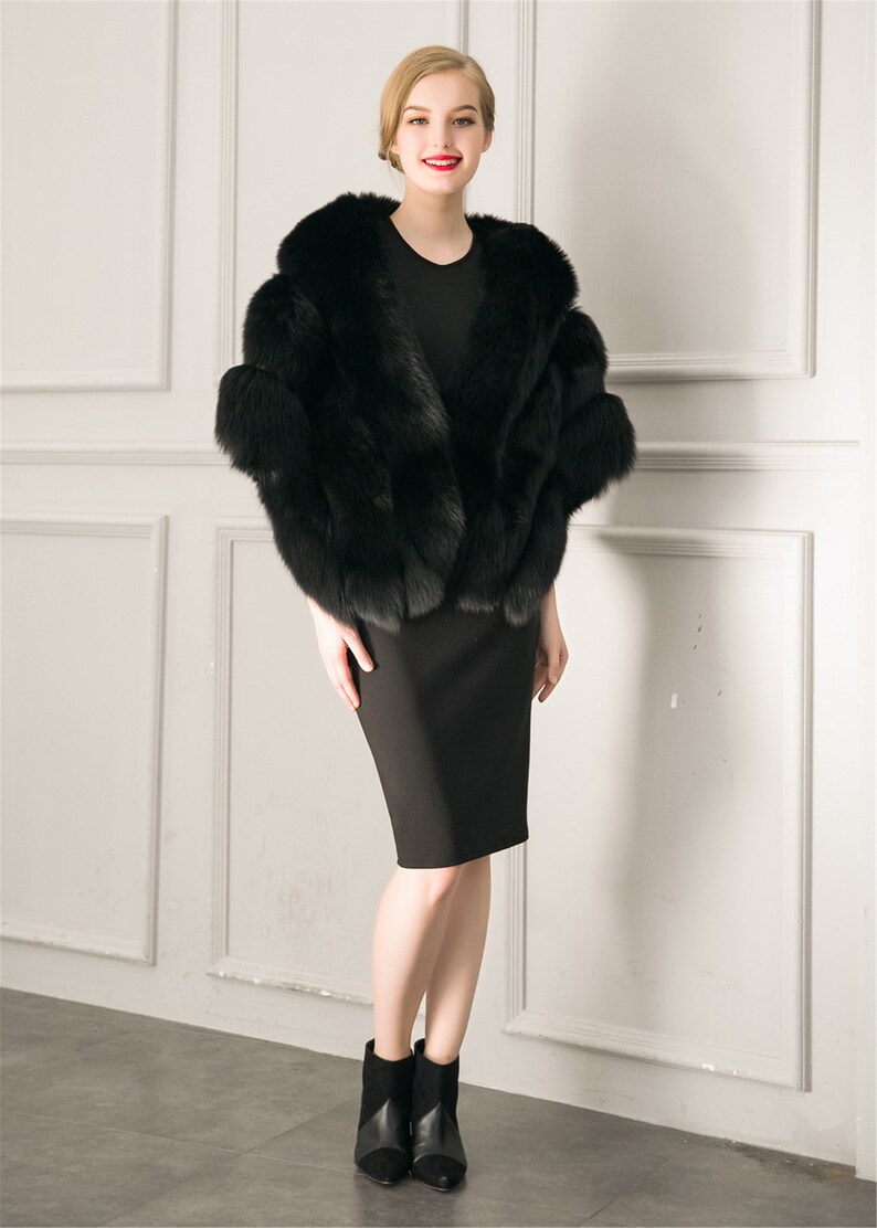 fur wrap shawl black