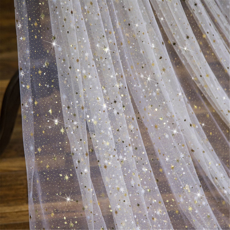 Shining Star Sequins Veil sparkling long Wedding Veil Flashing Gold Bridal Veil Glitter Veil Cathedral veil Gold Tulle with Gold Sequin