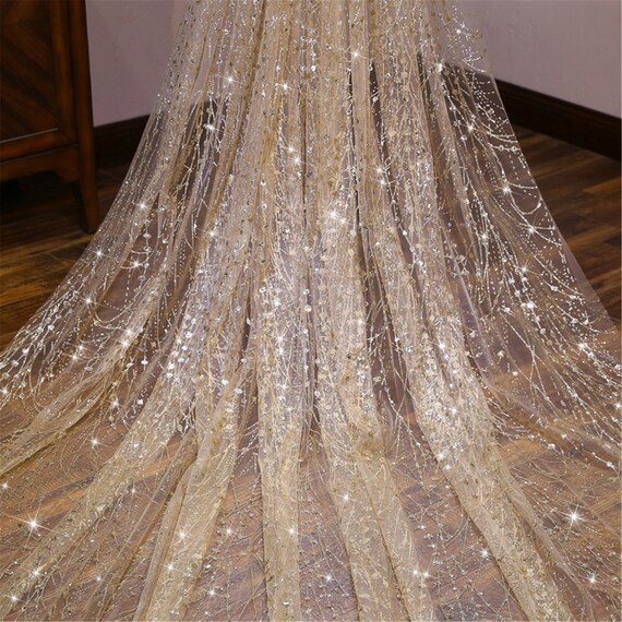 FancyVestido Glitter Crimping Fairy Champagne Bridal Veil