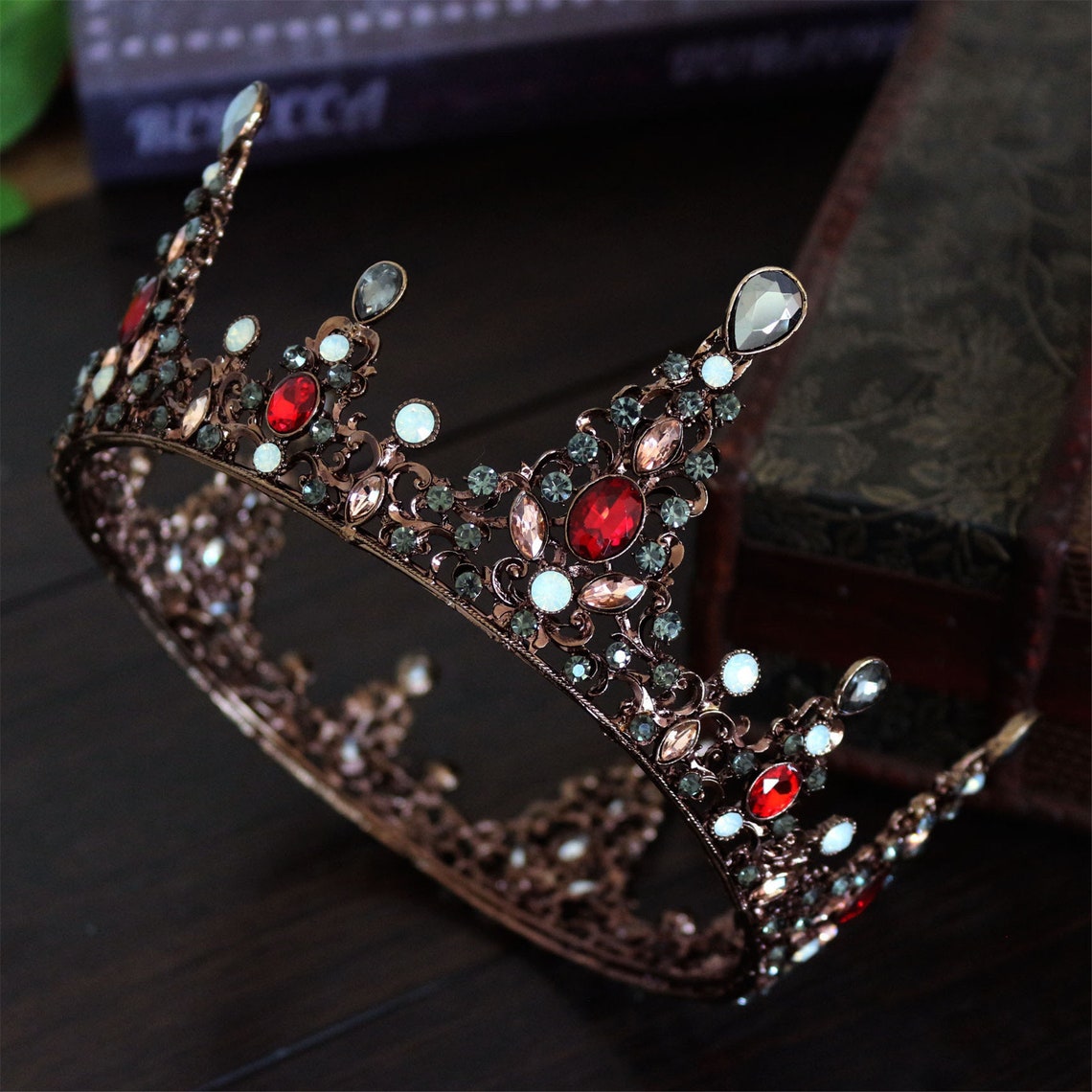 Red Crystal Crown Gothic Wedding Crown Copper Bridal Crown - Etsy