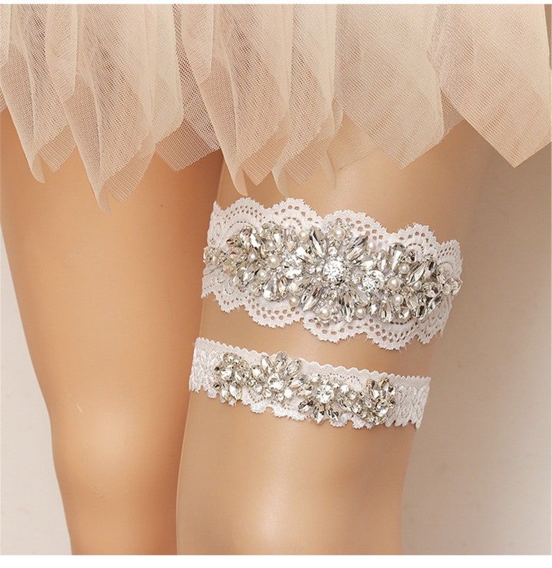 White Lace Bridal Garter Belt Crystal Wedding Garter Wedding Etsy