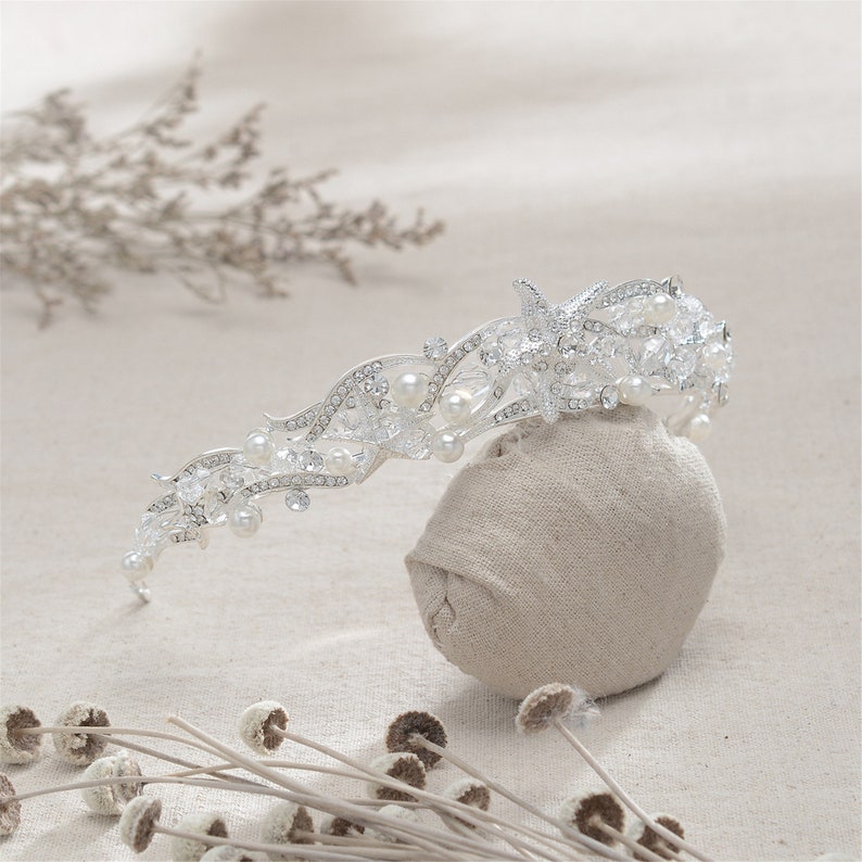 Full Diamond Starfish CrownHair BandStunning Silver Bridal CrowClassic StyleWedding Crystal Hair AccessoryWedding Gift
