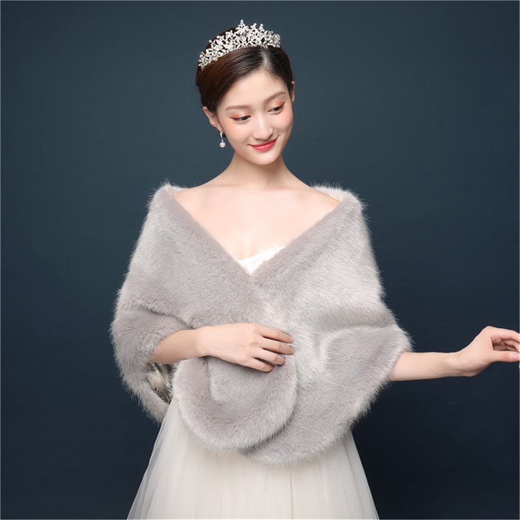  Discounts and vouchers Gray Faux Fur Wrap Faux Fur Shrug