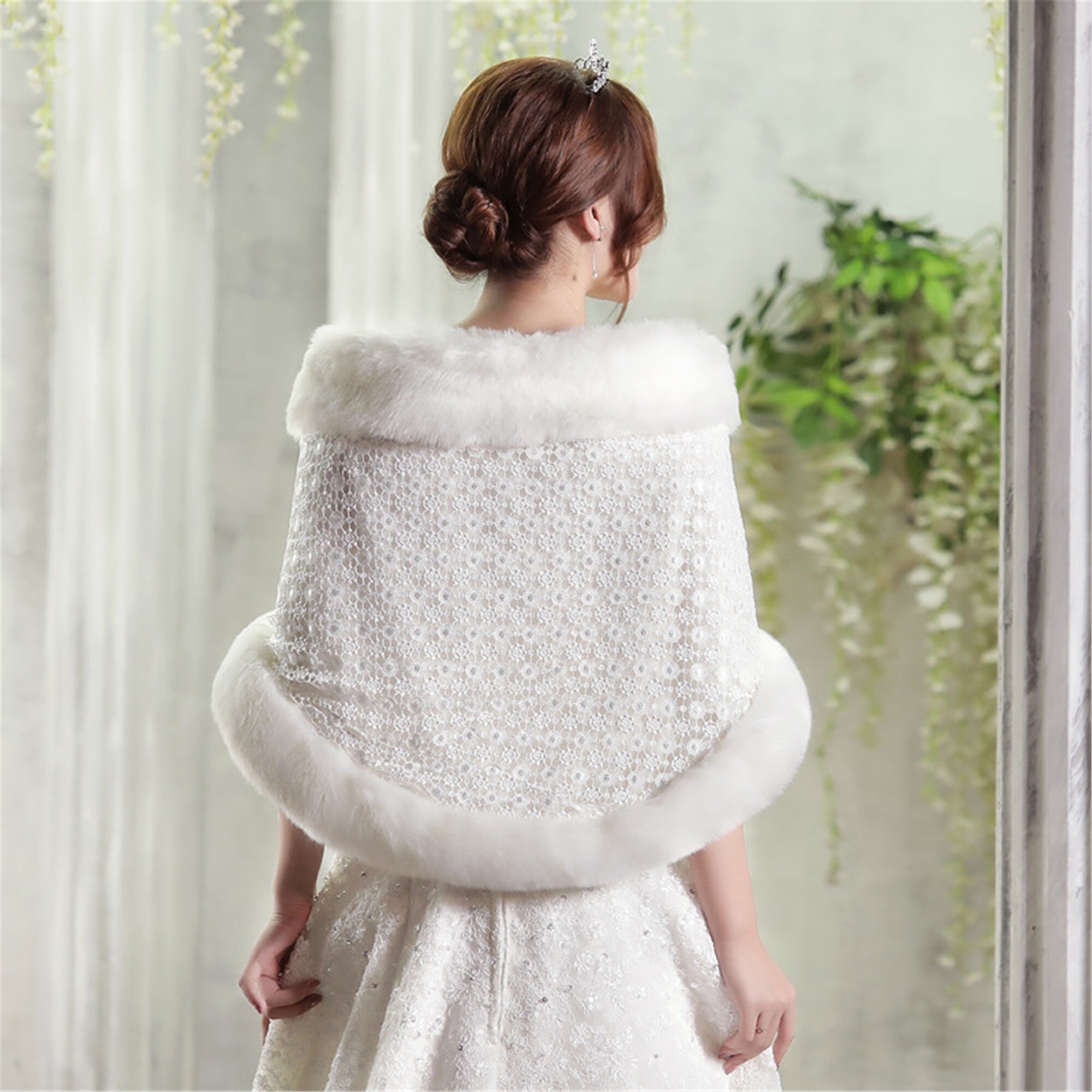 Ivory Lace Faux Fur Wrap Faux Fur Shrug Wedding Dress Wrap | Etsy
