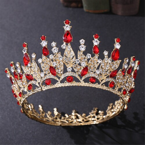 Red Crystal Wedding Tiara Vintage Gold Bridal Crown Stone - Etsy