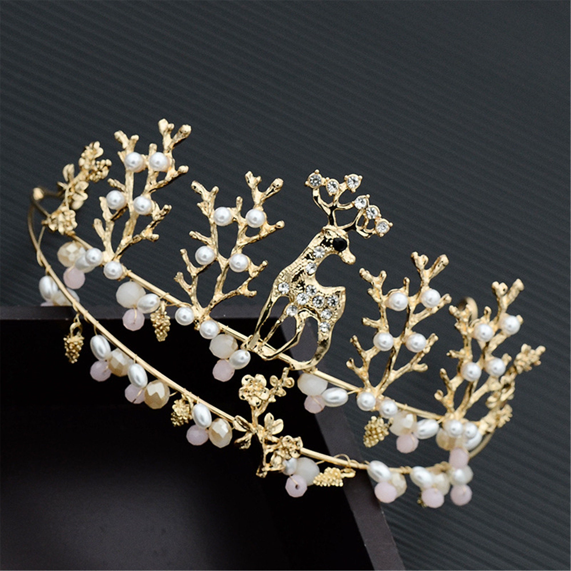 Golden Deer Wedding Crown Bridal Crown Headband Hair | Etsy