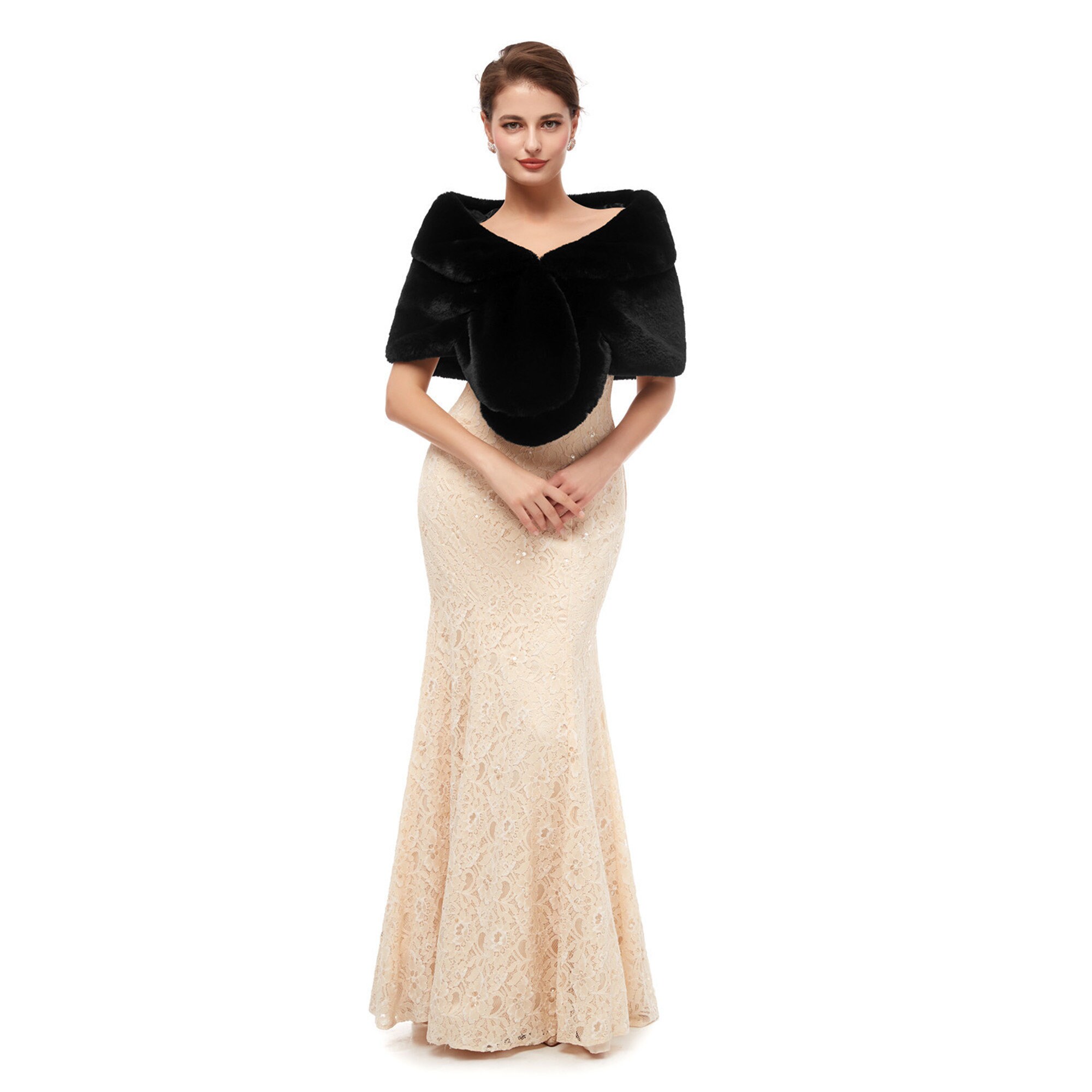 Faux Fur Shawl Wedding Dress 