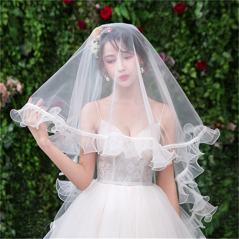 Hem Lace Wedding Veil Ruffle Bridal Veil | Etsy