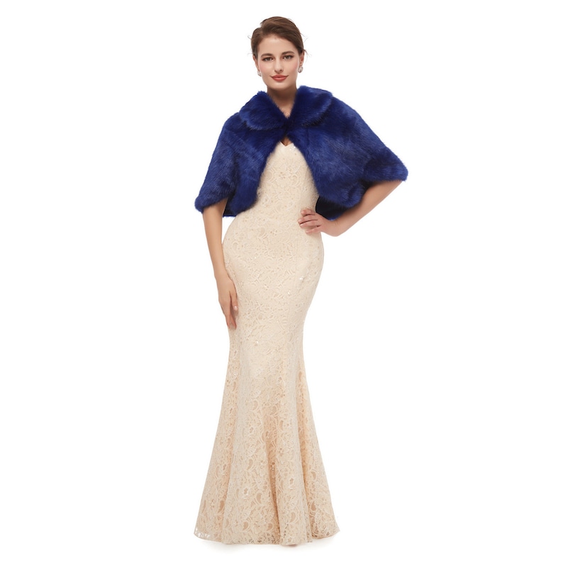 Navy Blue Faux Fur Wrap Bridal Faux Fur Shawl Wedding Dress Etsy