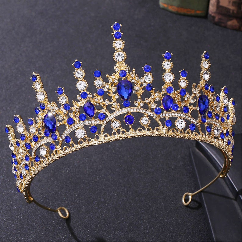 Vintage Navy Blue Crystal Crown//gold Weeding Crown//white - Etsy