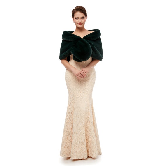 Deep Green Faux Fur Wrap Bridal Faux 