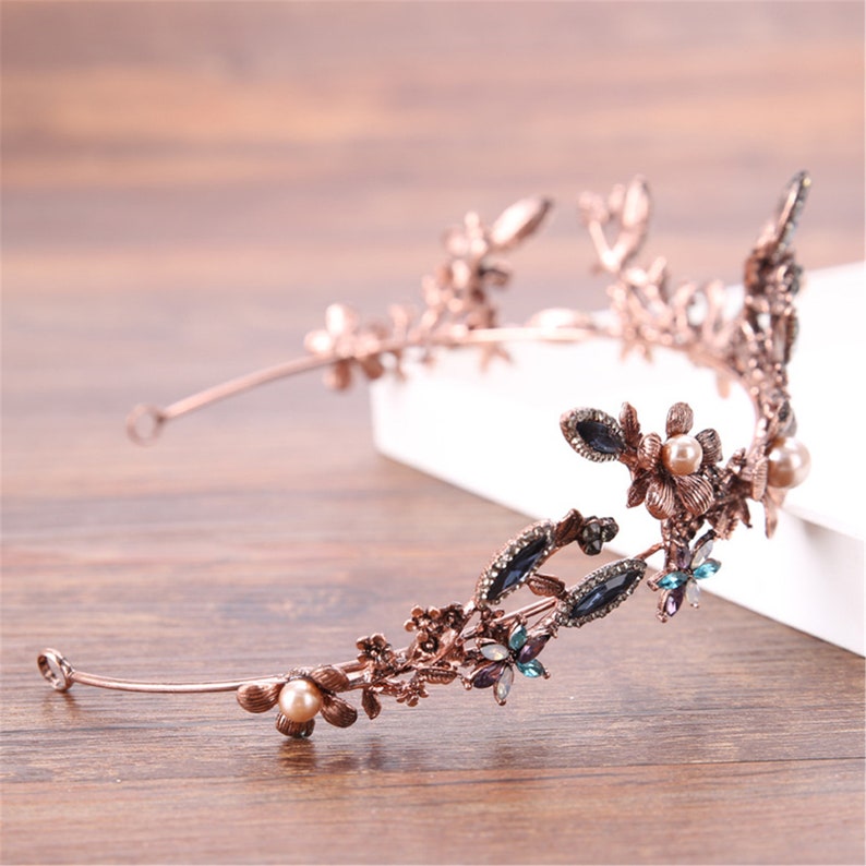 Brown Flower Wedding Crown Leaves Bridal Crown Bronzed Party Etsy
