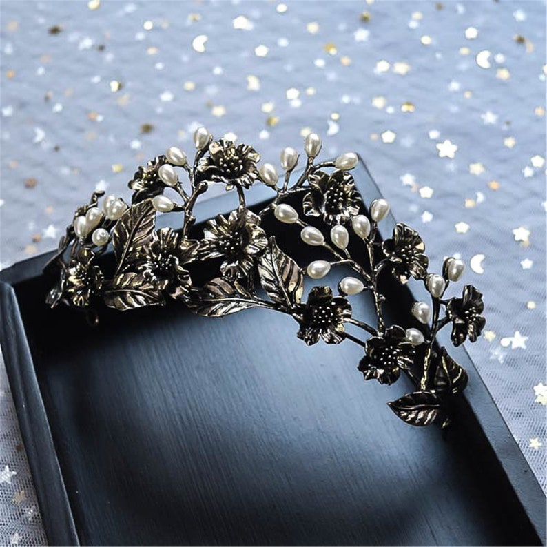 Black Flower Wedding Crown Leaves Bridal Crown Party Crown