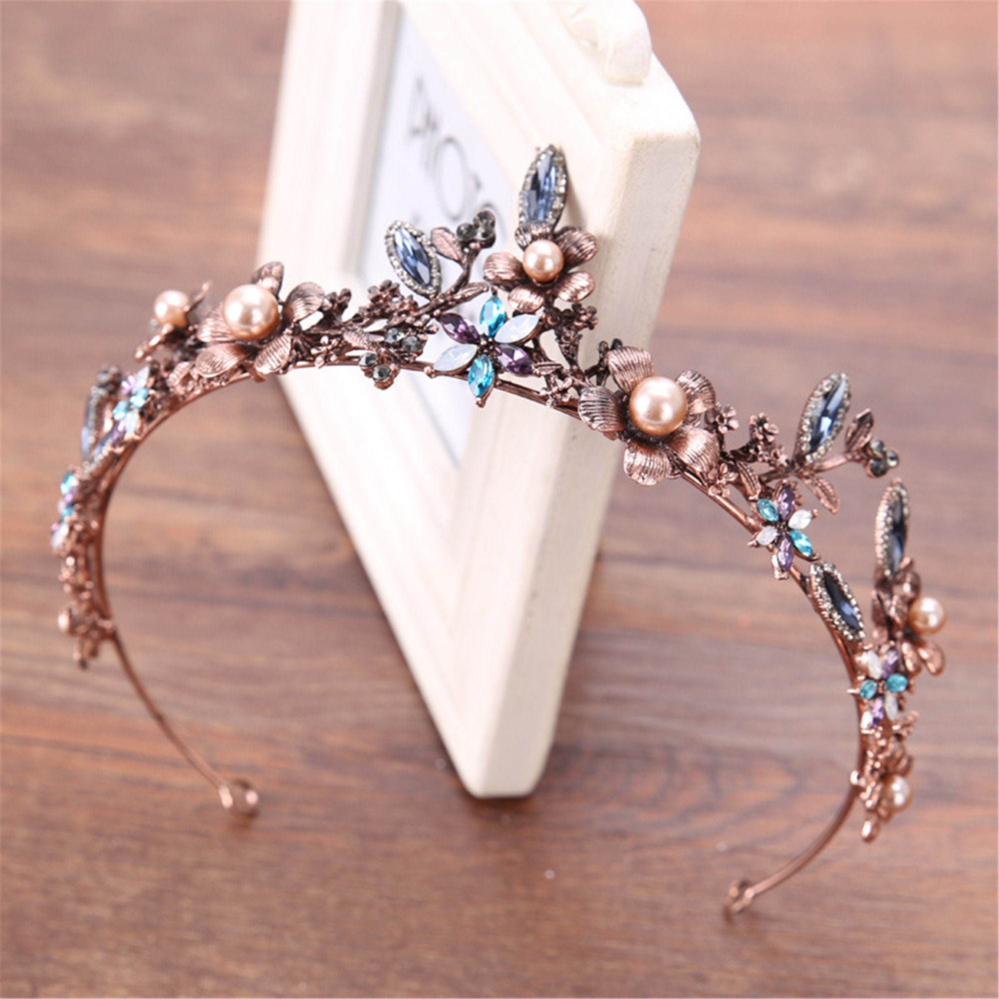 Brown Flower Wedding Crown Leaves Bridal Crown Bronzed Party Etsy