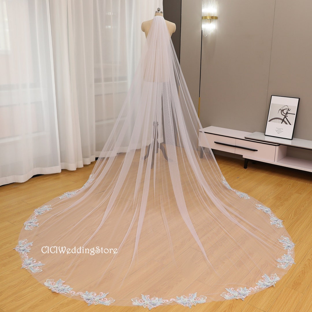 Elegant One Tier Wedding Veil Simple Flower Lace Veil Pale Etsy