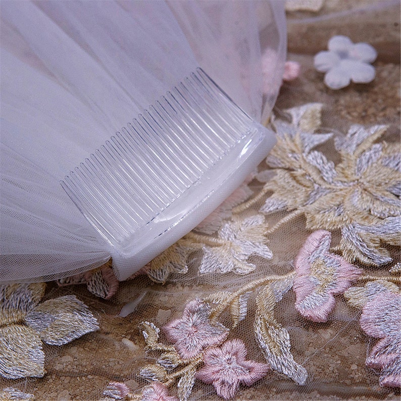 custom veil 118inch add crystal on white flower