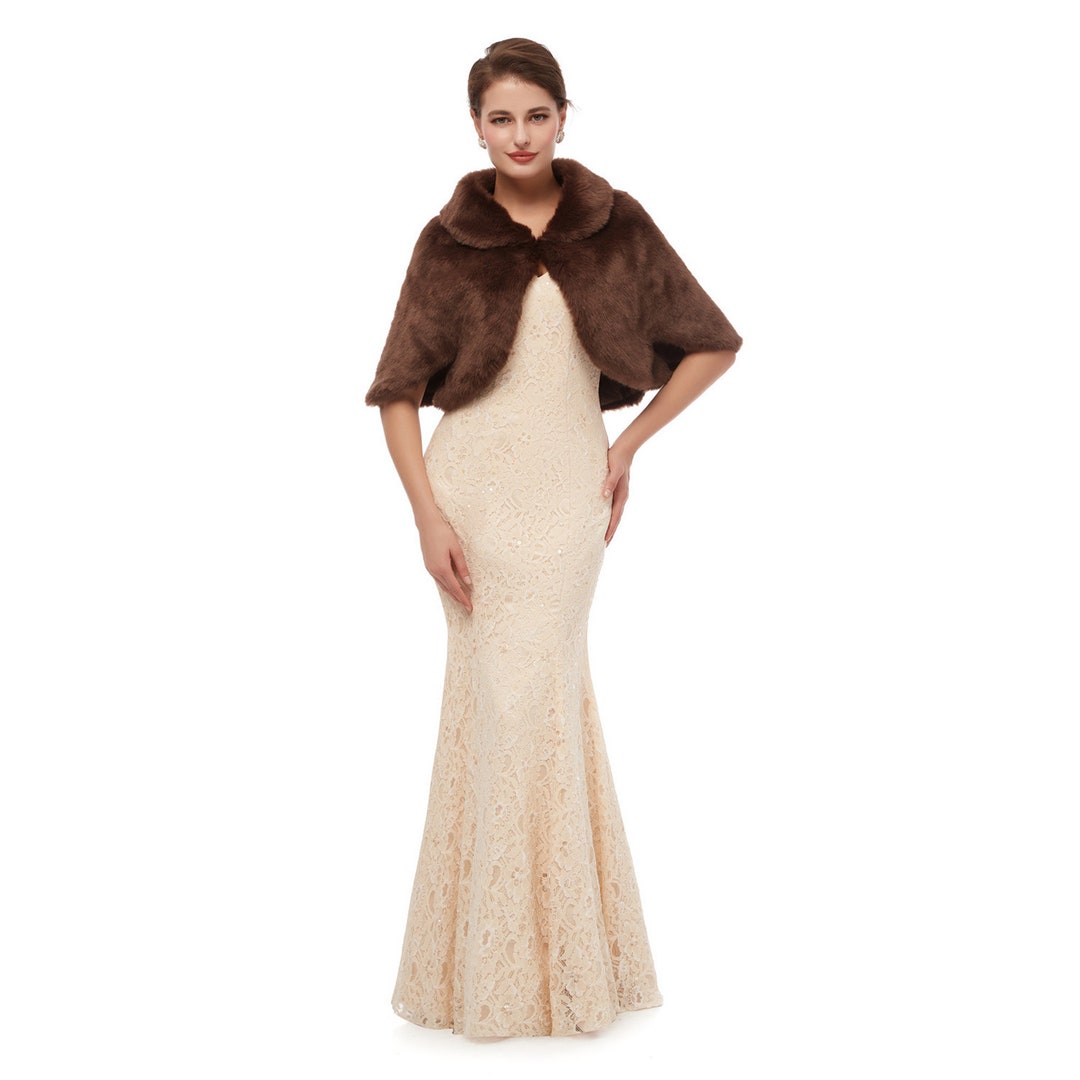 gown with fur shawl