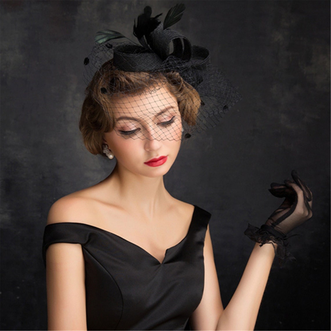 New Top Hat for Women with A Black Cambric Veil Feather Bride Etsy